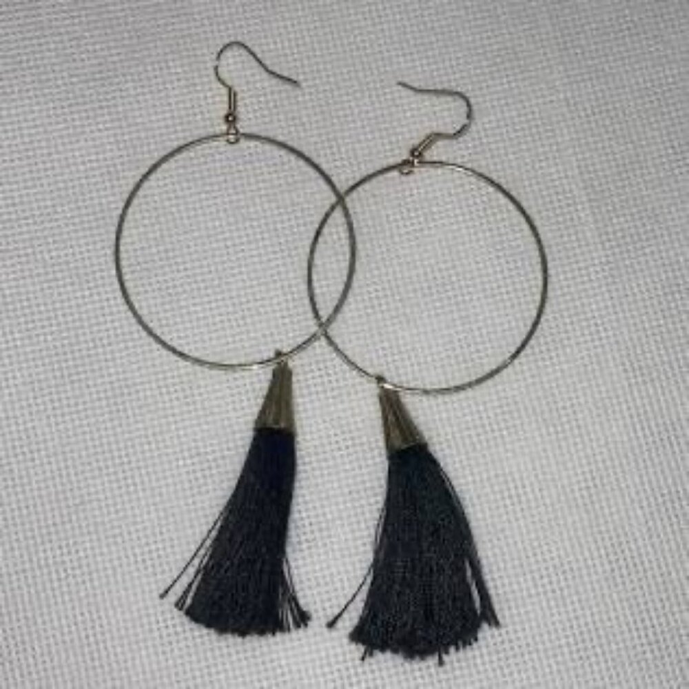 Unbranded Size One size  Elegant Black Tassel Hoop Earrings - Boho Chic Statemen